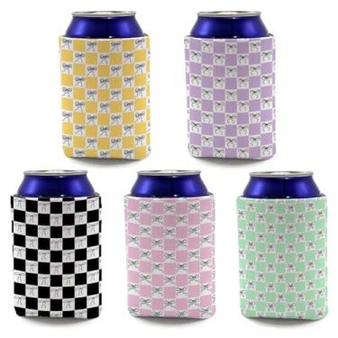 Imagem de Coolers de neoprene isolados com manga térmica de latas 5P, suporte de garrafa de piscina, decoração de festa, presente de festa de despedida de solteira para homens e mulheres (laço)