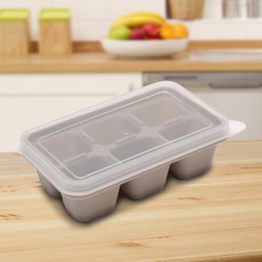 Imagem de Bandeja de silicone para cubos de gelo de 6 cavidades com tampa – molde de gelo grande cinza para uísque, coquetéis e freezer