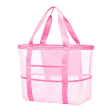 Imagem de Bolsa de praia grande de malha, bolsa de praia com bolsos com zíper - Piscina familiar, brinquedos e itens essenciais para férias, rosa, Large, Bolsa de praia de malha grande