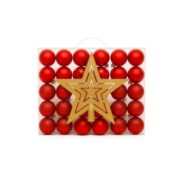 Imagem de Kit 60/100 Bolas de Natal Mista Lisas Glitter Decoração Enfeite Árvore de Natal com (Vermelho - 60 Bolas)