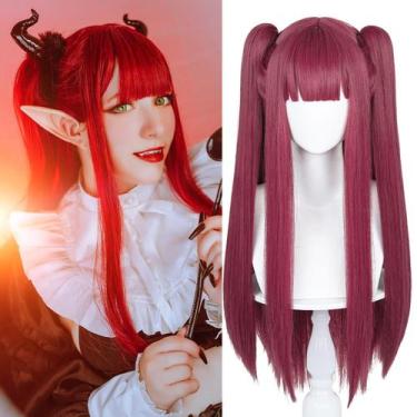 Imagem de Peruca LABEAUTÉ Dark Red Ponytails para mulheres Cosplay Devil
