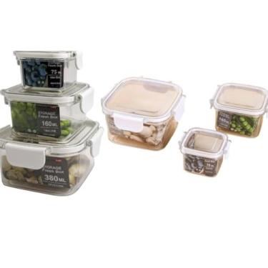 Imagem de Conjunto de Potes Herméticos Quadrados com Trava, 3 Peças (60ml, 160ml, 380ml), Empilháveis, Transparentes para Alimentos