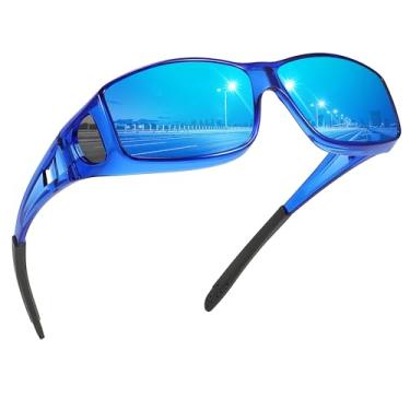 Imagem de MEETSUN Óculos de sol Fit Over para homens e mulheres, óculos de sol polarizados com proteção UV400, Lente espelhada azul-escura (Z1), standard