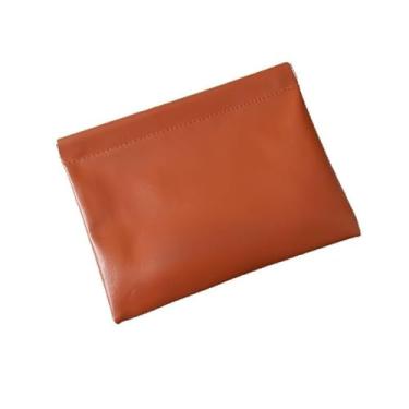 Imagem de 1 mini bolsa de armazenamento de couro PU com fecho automático, organizador de fone de ouvido e bolsa de moedas, bolsa portátil de maquiagem para batom para viagens e escritório, Marrom