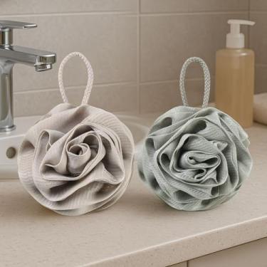 Imagem de Esponja de bucha de banho, 50 g, 2 peças de esponja esfoliante de banho, esponja de banho para limpeza diária de homens e mulheres (Cáqui + cinza)