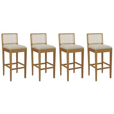 Imagem de Banqueta Sala de Jantar Sara 1BMM005CA Premium Madeira Maciça Kit 4 Un Carvalho/Boucle Bege/Tela Bege - Kappesberg
