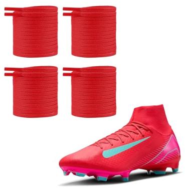 Imagem de UamGlsob 2 pares de cadarços de chuteiras de futebol para sapatos Mercurial, 5/32" (4 mm) de substituição de cadarços de futebol fino para tênis, Vermelho, 39"/100cm