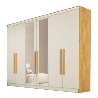 Imagem de Guarda Roupa Oslo 6 Portas 6 Gavetas 100% Mdf Espelhado Peroba-off White