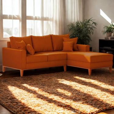 Imagem de Sofá 3 Lugares Beny Com Chaise Direito Suede Terracota