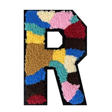 Imagem de 1 peça de 11,4 cm colorido camuflagem chenille patch com borda preta Camuflagem divertida ferro em letras para jaquetas e mochilas, adesivos modernos do alfabeto para moda e presentes (R)