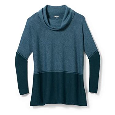 Imagem de Smartwool Suéter poncho Edgewood - Azul névoa feminina/azul crepúsculo, PP
