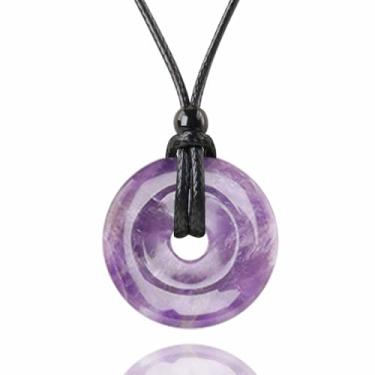 Imagem de weryerker Colar com pingente feito à mão de 30 mm Donut Donut Pendnat Reiki Chakra Colar de cristal moeda da sorte com corrente ajustável, 1.18 inch, Gema, Aventurina verde