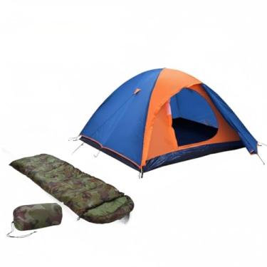 Imagem de NTK Kit Aventura Essential, Barraca de Camping 3/4 Pessoas com Saco de Dormir Camuflado, Azul e Laranja, Ideal para Camping, Trilhas e Lazer