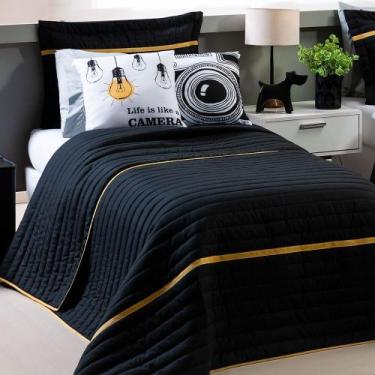 Imagem de Kit Cobre Leito 4 Peças Solteiro Inove 100% Poliéster - Selfie Preto/M