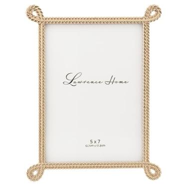 Imagem de Lawrence Frames Porta-retrato de metal dourado 12 x 17 cm - corda com design de laço de canto
