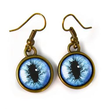 Imagem de Brincos de globo ocular azul - Brincos de fantasia com pingente de taxidermia olho de criatura de gato - 14-E, Small, Liga de aço, Sem pedra preciosa
