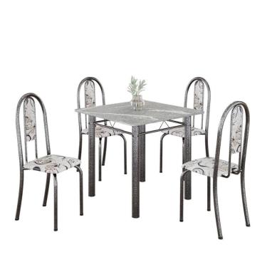 Imagem de Conjunto De Mesa Tubular 4 Cadeiras 70x70cm Mart Prata Com Tampo Em Granito Topázio Isabel 030 - Tudo De Móveis Preto Floral