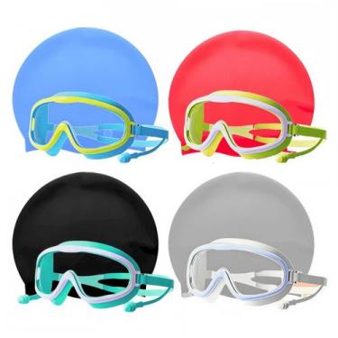 Imagem de Kit Infantil Natação Touca Óculos Proteção UV Tampão Ouvidos - Kapnoh,