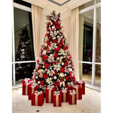 Imagem de Árvore de Natal Verde, Tradicional de Luxo Pinheiro Artificial, 2,40m x 1,2m, 1400 Galhos, PVC e Ferro, Base de metal Retrátil, Decoração Natalina VERDE