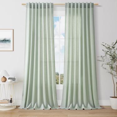Imagem de Nanspring Cortinas de linho verde-aqua 127 x 243,8 cm de comprimento para sala de estar, aba traseira, bolso para haste, semitransparente, boho, privacidade, filtro de luz, cortinas grossas de linho