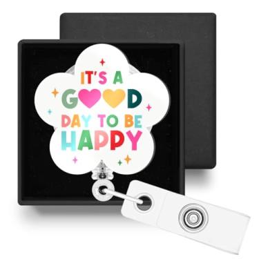 Imagem de Carretel de crachá retrátil engraçado com clipe jacaré, porta-crachá retrátil com clipe jacaré, presentes para enfermeira, professora, trabalhadora de consultório, médico, para ser feliz