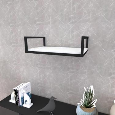 Imagem de Prateleira Industrial Suspensa Estante Parede Nicho Branca Ferro E Madeira Suporte Pratileira