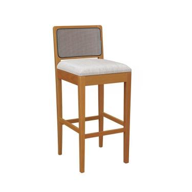 Imagem de Banqueta Em Madeira Maciça Sara Kappesberg Linho Mescla Claro Tela Chumbo