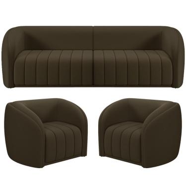 Imagem de Kit Sofá 05 Lugares Para Sala 332 Cm Com 02 Poltronas Lazio M03 Veludo Marrom - Lyam Decor