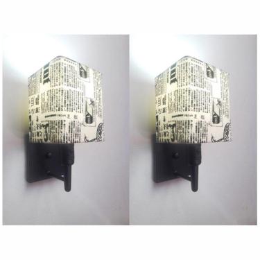 Imagem de Kit-2 Arandela Quadrada Md-2019 Preto C- Inter Liga E Desl Cúpula Em Tecido Ny-jornal - Bivolt