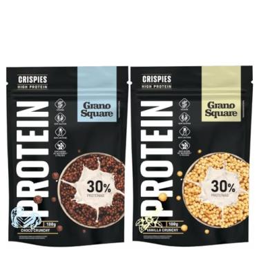 Imagem de Kit 1 Crispie Vanilla + 1 Crispie Choco Protein Vegano, s/Glúten, s/Açúcar e Muita Proteína 180g | Grano Square