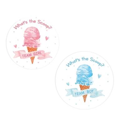 Imagem de Andrain 100 adesivos de revelação de gênero de sorvete, decorações de revelação de gênero rosa ou azul de 5 cm, qual é a colher suprimentos de festa para chá de bebê