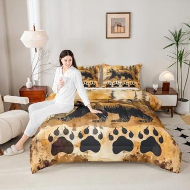 Imagem de Castle Fairy Conjunto de edredom tamanho casal com urso selvagem, animais selvagens, coleção de edredom rústico, estilo casa de fazenda, marrom, 3 peças, conjunto de cama para meninas e adolescentes