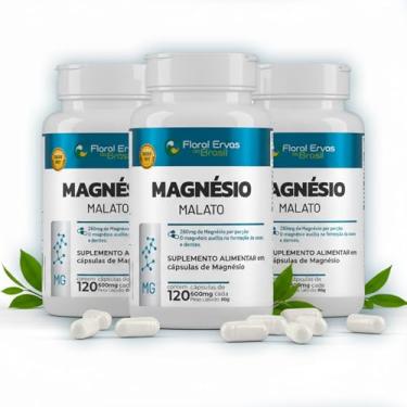 Imagem de Kit 3x Magnésio Malato 600 mg – 360 Cápsulas total | Floral Ervas do Brasil | Auxilia no Funcionamento Muscular, Neuromuscular e Metabolismo Energético