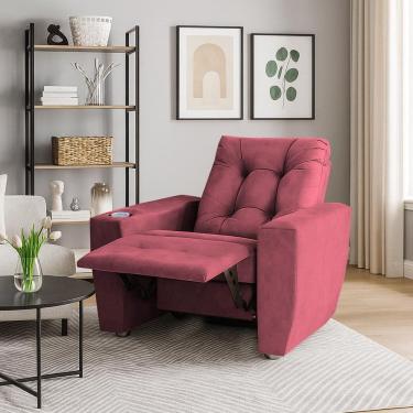 Imagem de Poltrona Do Papai Reclinável Suede Porta Copo Perola Rosa