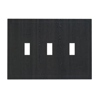 Imagem de Nadoabtm Placas de interruptor decorativas vintage textura de madeira preta rústica placa de parede de 3 gangues placa frontal com interruptor de luz tripla painéis de parede elétricos para decoração