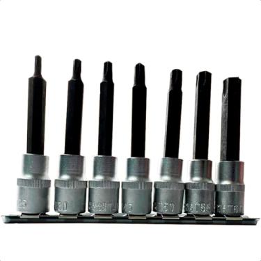 Imagem de Jogo Soquete Torx Longo 1/2" T25 a T60 10cm Acesso Difícil Alta Resistência 7 Peças Profissional