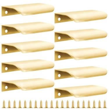 Imagem de Vancoho Pacote com 10 puxadores de dedo dourados para armários, puxadores de gaveta de borda de 8 cm ocultos modernos de alumínio para porta de armário de cozinha, ferragens, ouro escovado