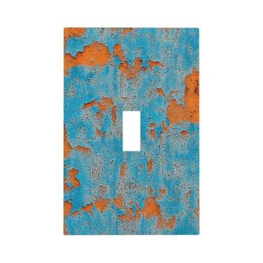 Imagem de JDAKHD Placa de cobertura de interruptor de luz rústica azul laranja abstrata 1 gangue placa de parede decorativa metal ferrugem vintage interruptor de saída única capa de placa frontal para banheiro