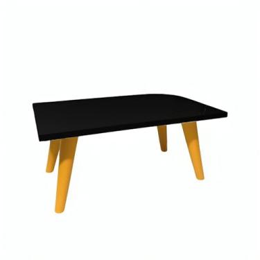 Imagem de Mesa De Centro 50cm Retangular Com Pés Palito PVC Retro Decoração Sala De Estar Modernic(Preto/Caramelo)