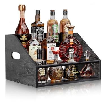 Imagem de Vecxoty Prateleira de exibição de garrafa de licor de madeira de 3 níveis, rack organizador de xarope de café, bancada, prateleira de bar para vodka tequila uísque, armário de bebidas para decoração