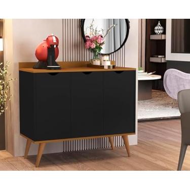 Imagem de Aparador Buffet Acalanto 4400 com 3 Portas Cava Pés Palito cor Preto/Nature - Comprar Moveis em casa