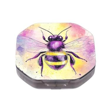 Imagem de Caixa de comprimidos pequena com 4 compartimentos, abelha roxa à prova d'água, durável, organizador de comprimidos de viagem, portátil, vitamínico, óleo de peixe, suporte de medicamentos