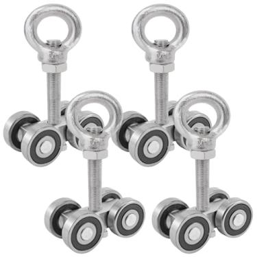 Imagem de LUMINFLY Rolos de carrinho resistentes revestidos de zinco para portas deslizantes, 4 peças, suporte de 295 kg, rolamentos lisos, aço resistente a impactos, fácil de instalar