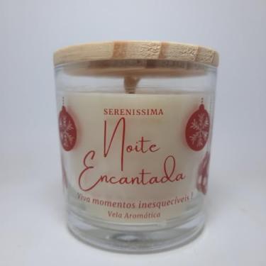 Imagem de Vela Aromática Noite Encantada, Cera de Coco Natural,Pavio de Algodão, Essência Premium, Duração 40h, Decorativa Natalina (200g, Alecrim)