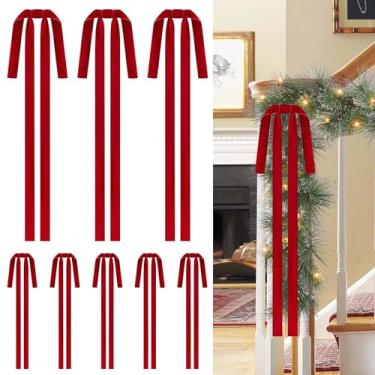 Imagem de WILNUO 8 peças de laços de veludo para árvore de Natal, enfeites de laços vermelhos para guirlanda, guirlanda, sacos de doces, decorações de festa DIY (40 x 61 cm, largura de 2,5 cm)