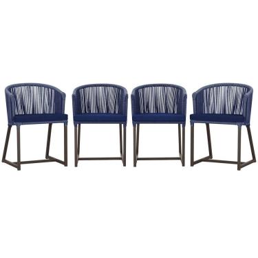 Imagem de 4 Cadeiras De Jantar Noronha Marrom Corda Náutica E10 Trama Azul