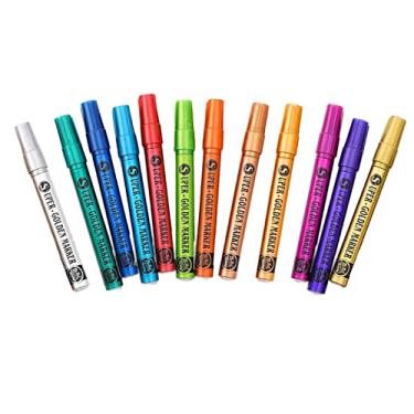 Imagem de barenx 12 canetas marcadoras metálicas para agenda de colorir faça você mesmo, álbum de madeira, cerâmica, rocha, pintura, escrita, artesanato, projeto, material escolar, papelaria