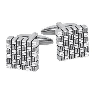 Imagem de Abotoaduras para homens com design quadrado de esmalte listrado enegrecido