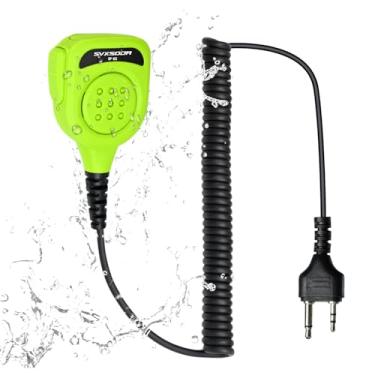 Imagem de SVXSODA Microfone de alto-falante resistente com cancelamento de ruído para rádios GMRS compatível com modelos Midland, clipe giratório, áudio aprimorado, botão PTT (verde)