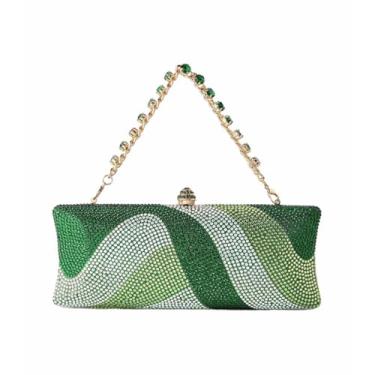 Imagem de DKQXEIM Bolsa feminina moderna de strass de forma longa com glitter de cristal para noite bolsa transversal para coquetéis, Verde, 9.8 * 3.9 * 1.6 inches